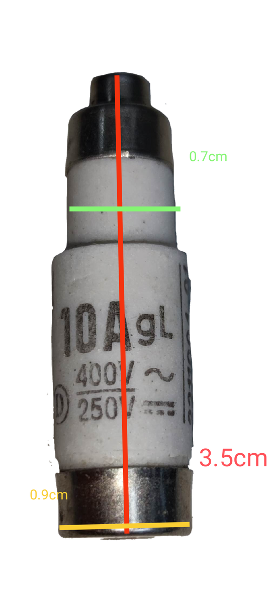 Ceramic Fuse D01 10A 400V electrical component with white ceramic body and metal end caps