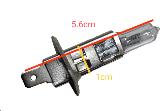 China 24V 100W H1 Halogen Bulb with metal base and glass enclosure showing measurements on black background