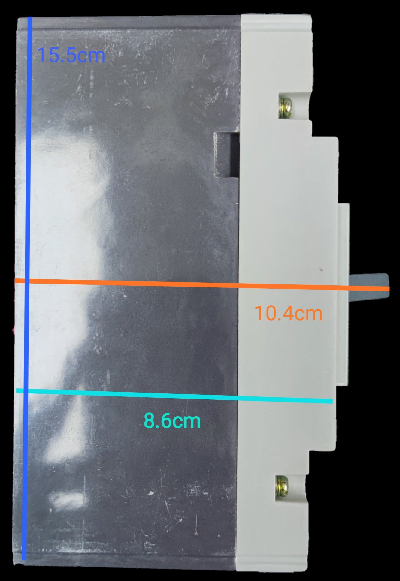 Chint 100A Industrial Circuit Breaker 2 Pole with metal and white plastic casing and dimensions shown