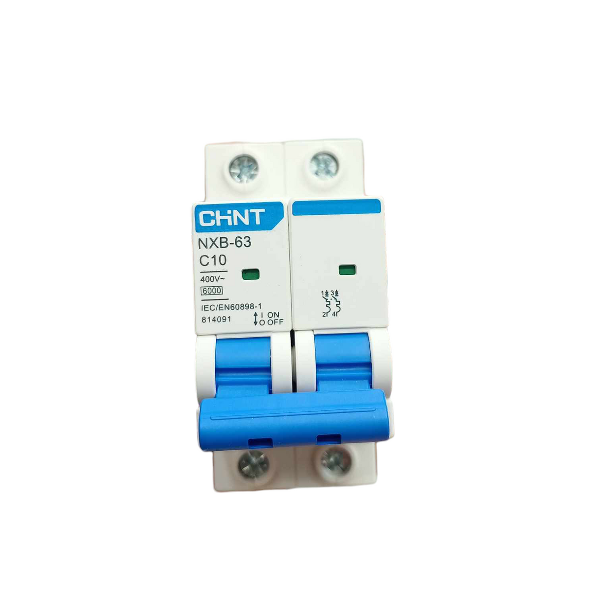 Chint 10A 2P Miniature Circuit Breaker 6KAIC with blue switches and white casing electrical part