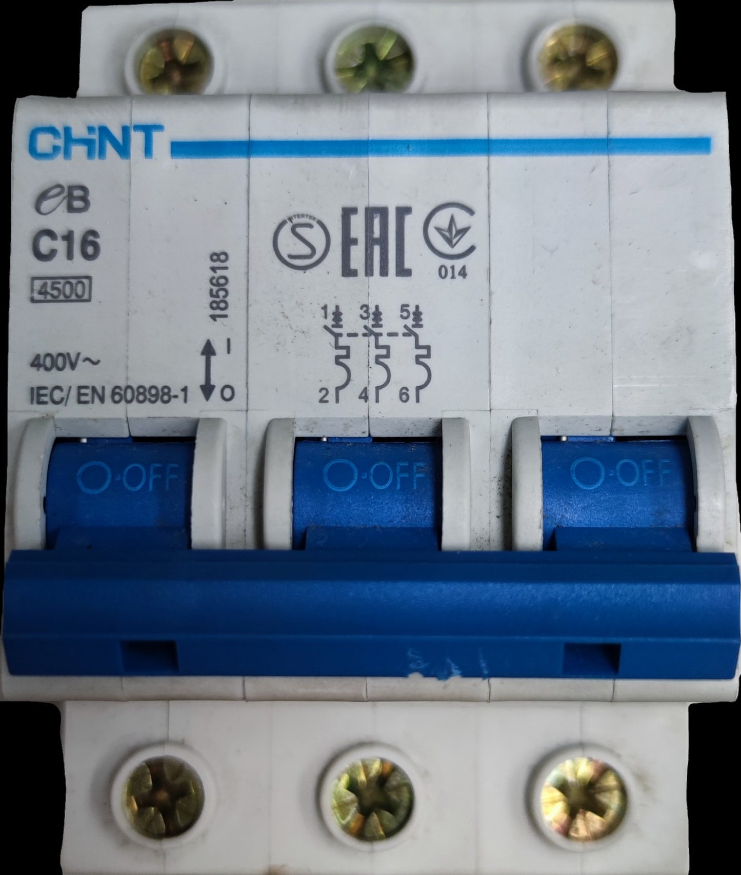 Chint 16A 3Pole Miniature Circuit 4.5 KAIC with clear on-off switches and mounting options