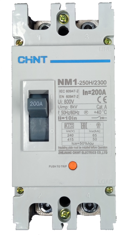 Chint 200A industrial circuit breaker 65Kaic with adjustable trip settings and compact design