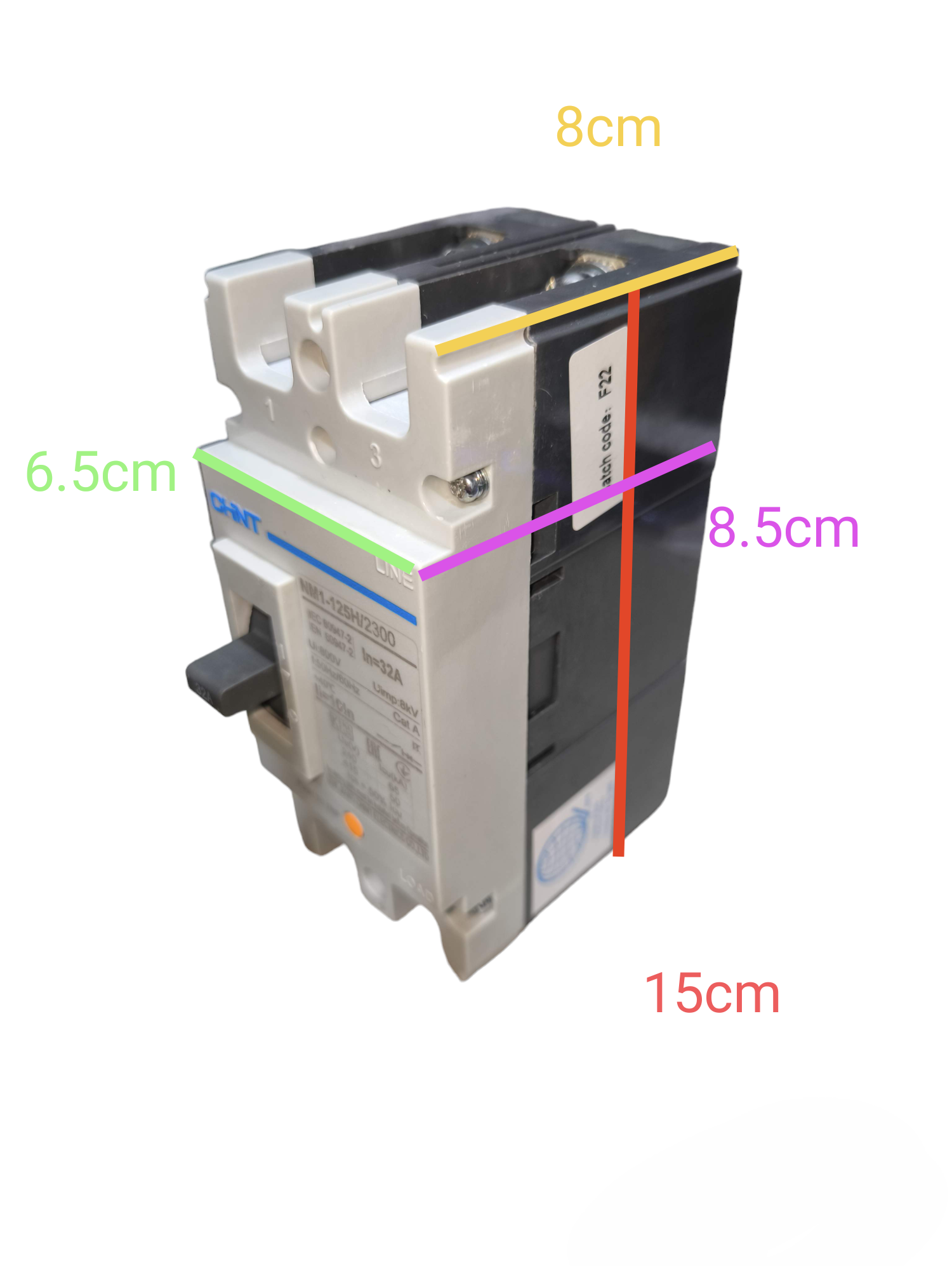 Chint 25A 2 pole single phase breaker 220V electrical circuit breaker with detailed dimension markings