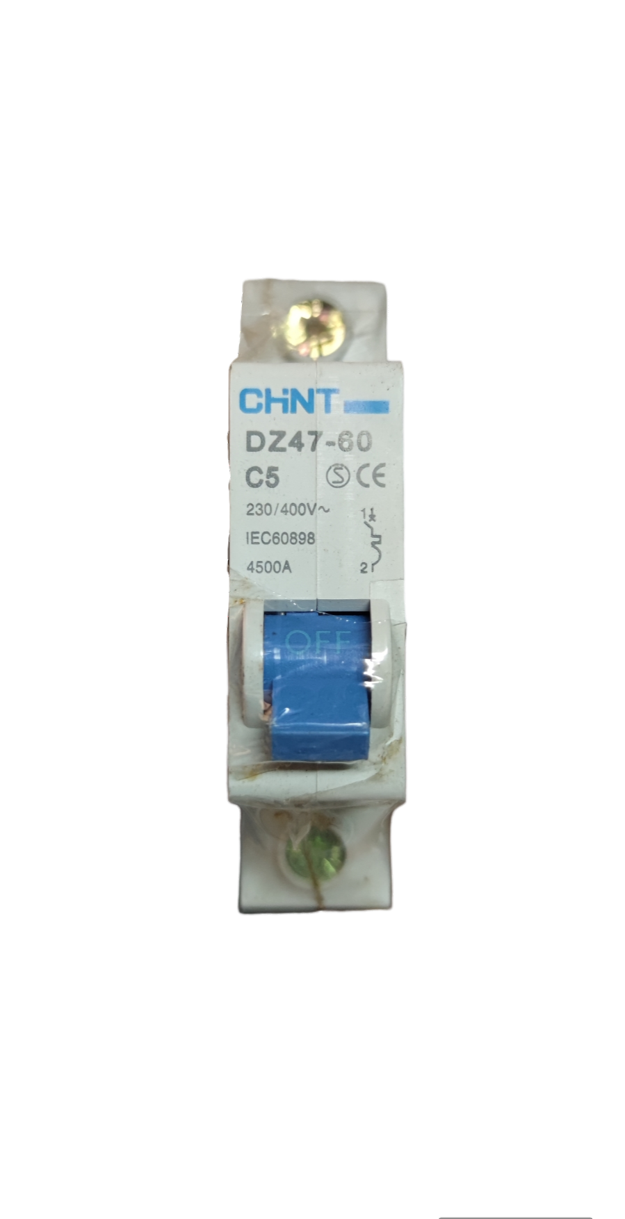 Chint 5A miniature circuit breaker 220V with blue switch and white casing for electrical circuits