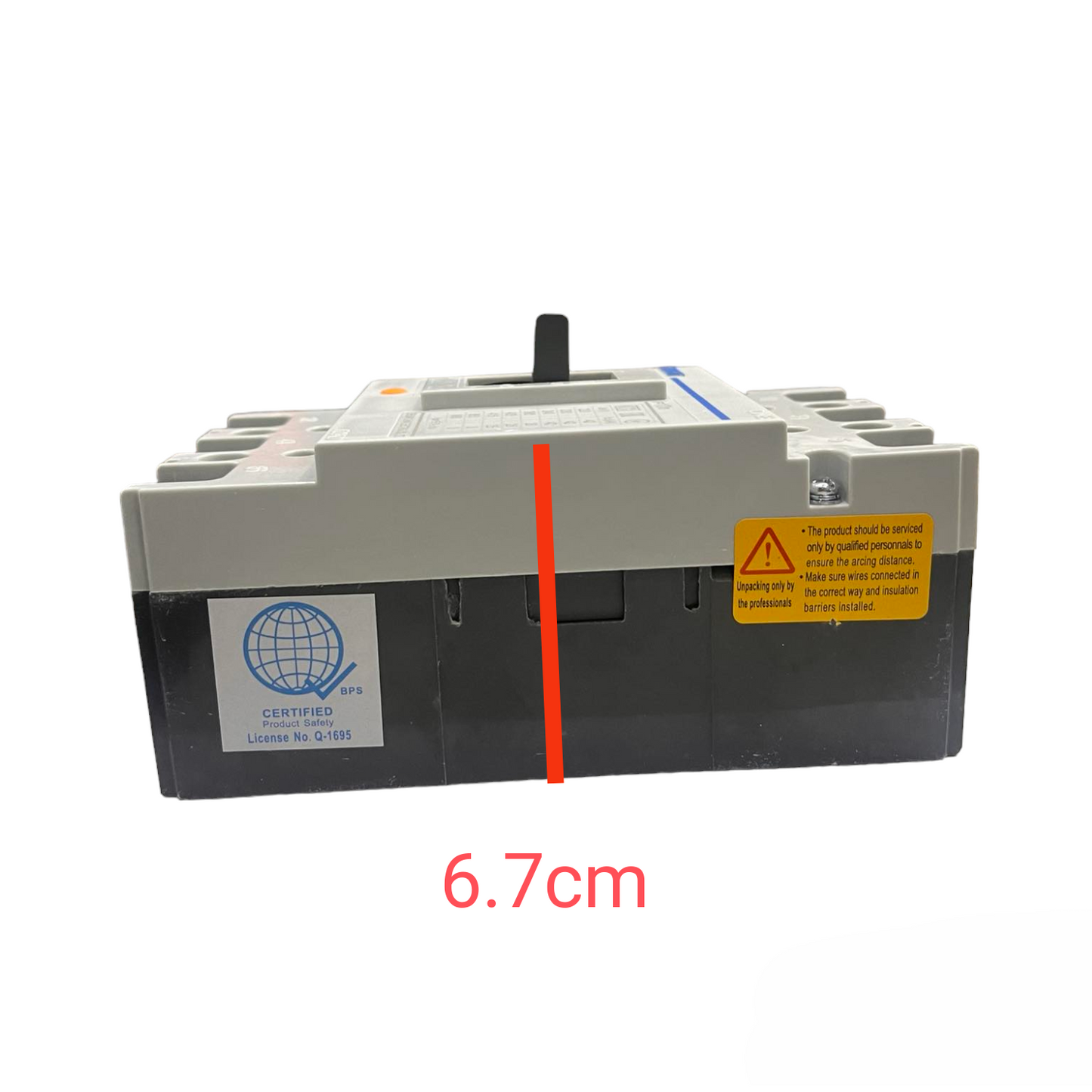 Chint 63A MCCB circuit breaker electrical part showing front view with labels and measurement