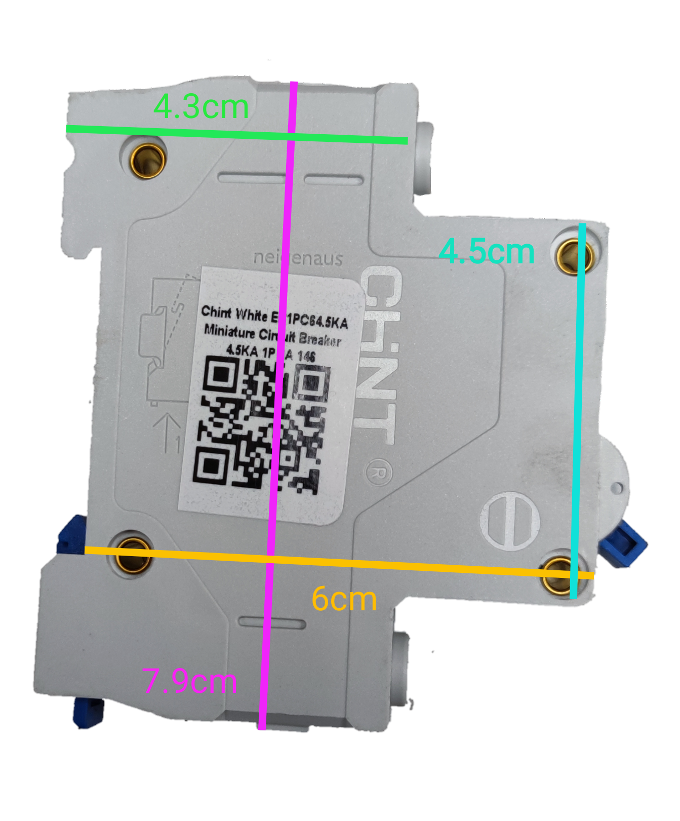 Chint 63A miniature circuit breaker electrical component with labeled dimensions