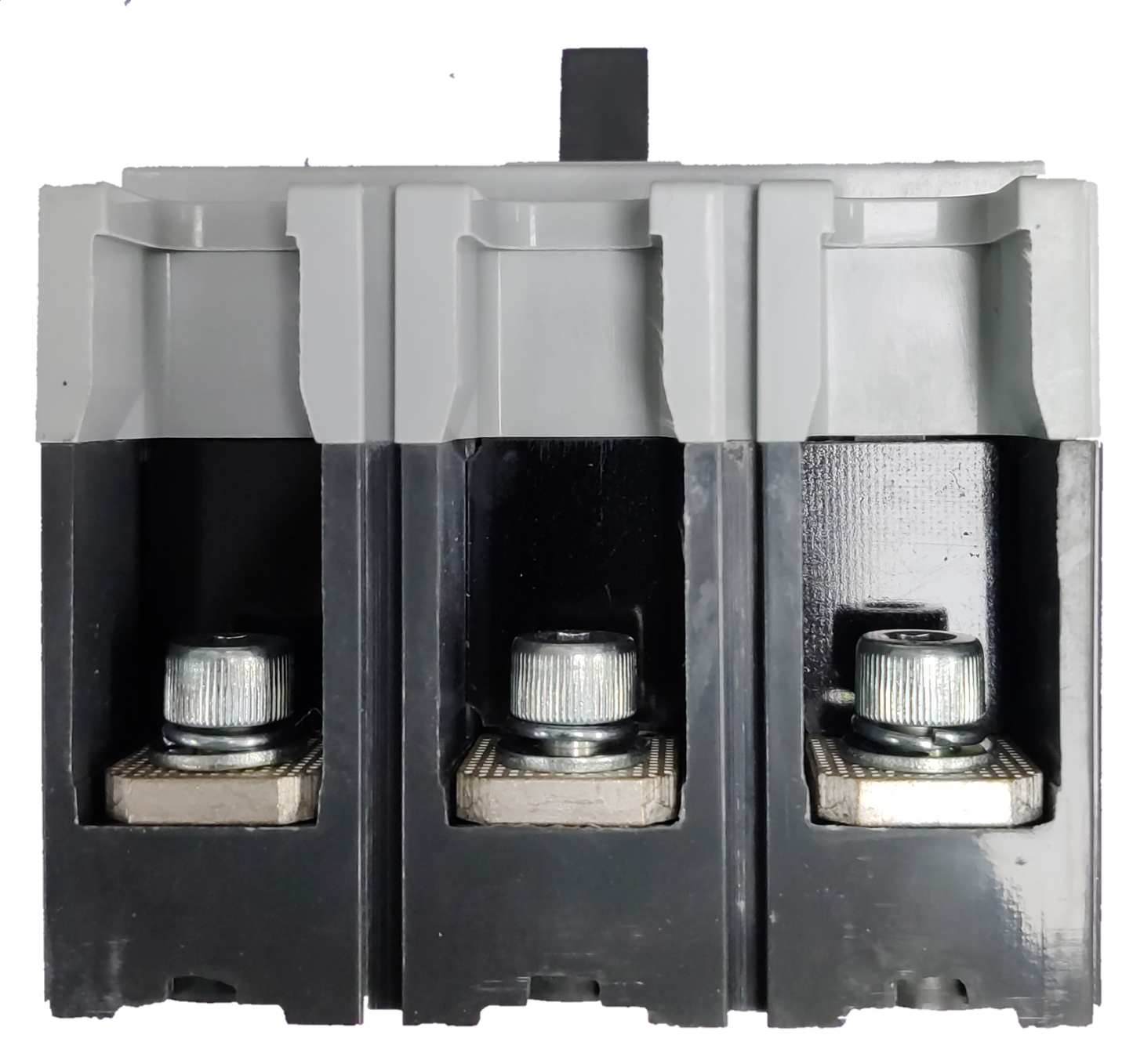 Chint 80A 3 Pole Industrial Circuit Breaker 3 Phase with black and gray casing and metal connectors