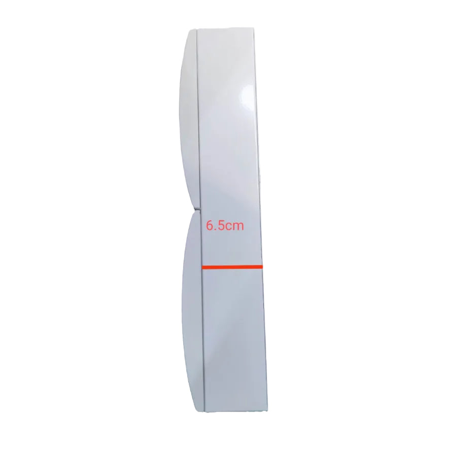 Side profile of Chint NXB 2 pole breaker panel white enclosure showing 6.5cm depth measurement for compact installations