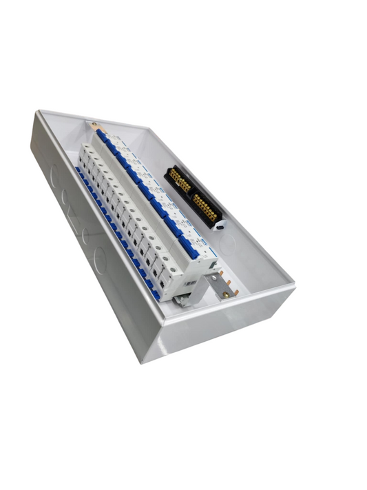 Chint panel board 125A 2 pole white metal enclosure with DIN rail circuit breakers and neutral busbar