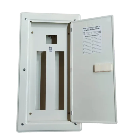 Chint electrical panel board for home with a white finish and open front access panel