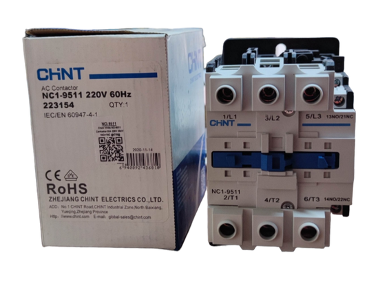 Chint Magnetic Contactor 110A 220V 1 NC-1NO for electrical power control with packaging box