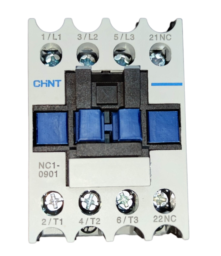 Chint Magnetic Contactor 25A 220V 1NC electrical switch with multiple terminals and blue actuator
