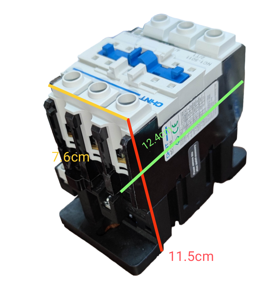 Chint Magnetic Contactor 80A 220V with blue control switches and black mounting base