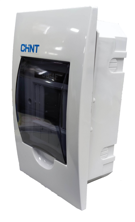 Chint white plastic distribution panel board 4 ways with smoky hinged cover surface mount electrical enclosure
