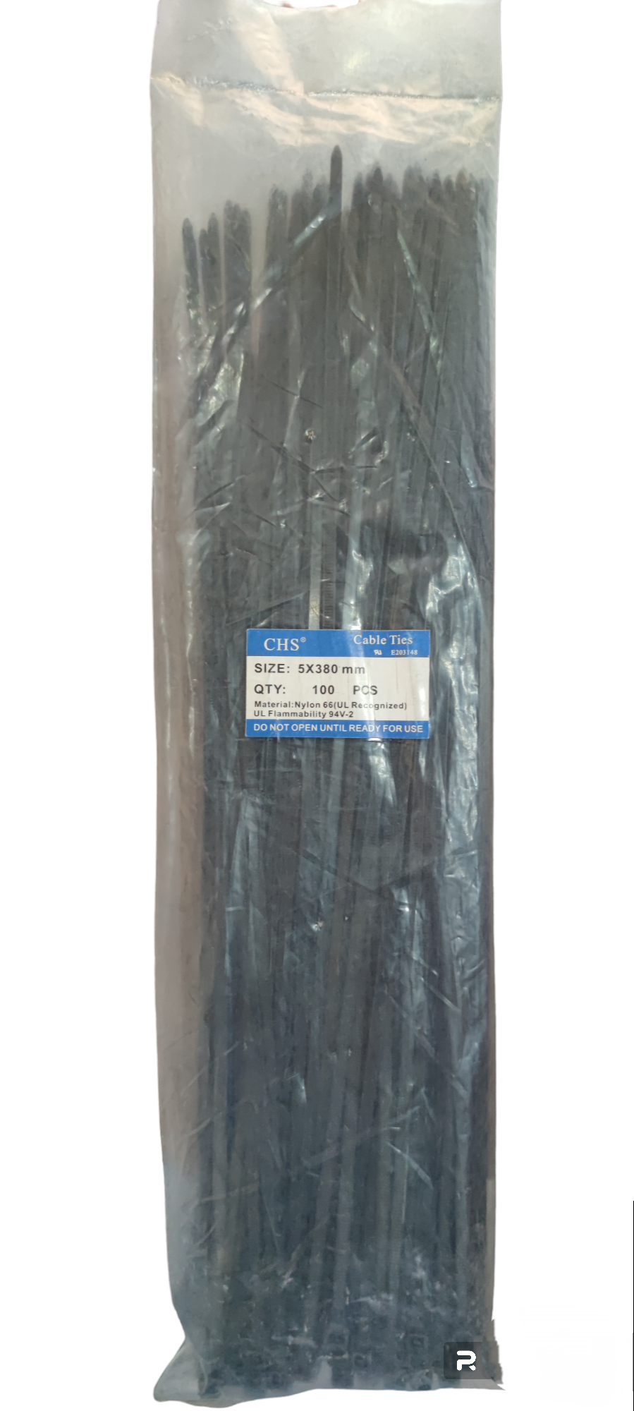 Grippes 15 Inches Cable Tie 5mm x 380mm black plastic zip ties in sealed packaging