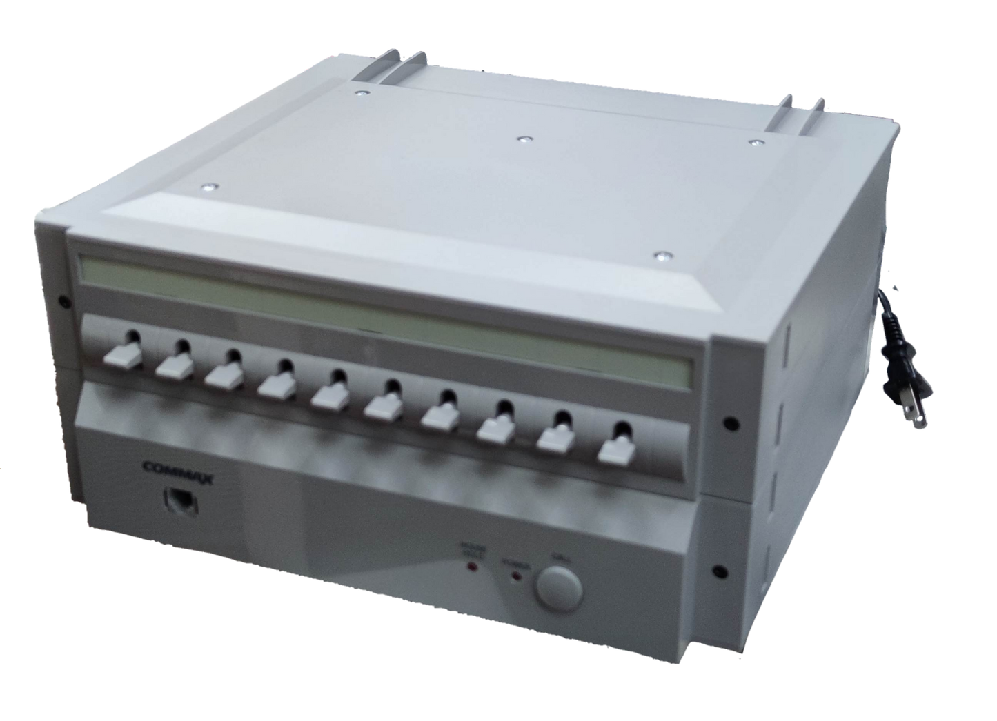 Commax 10 station intercom system with multiple buttons and power cord for security communication
