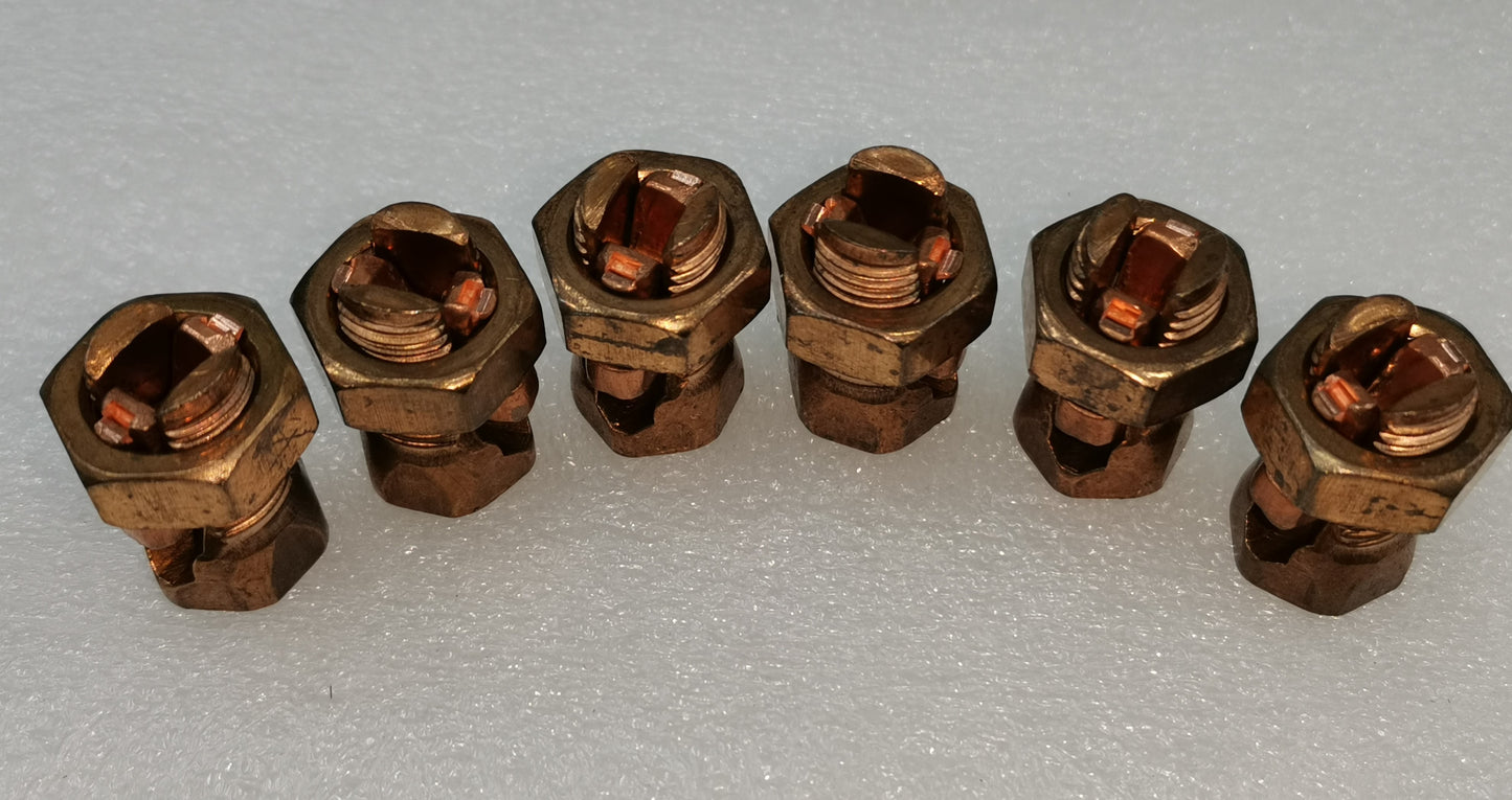 Six brass copper Solderless Connector 1 Bolt 8-22MM cable connectors on foam for battery wiring