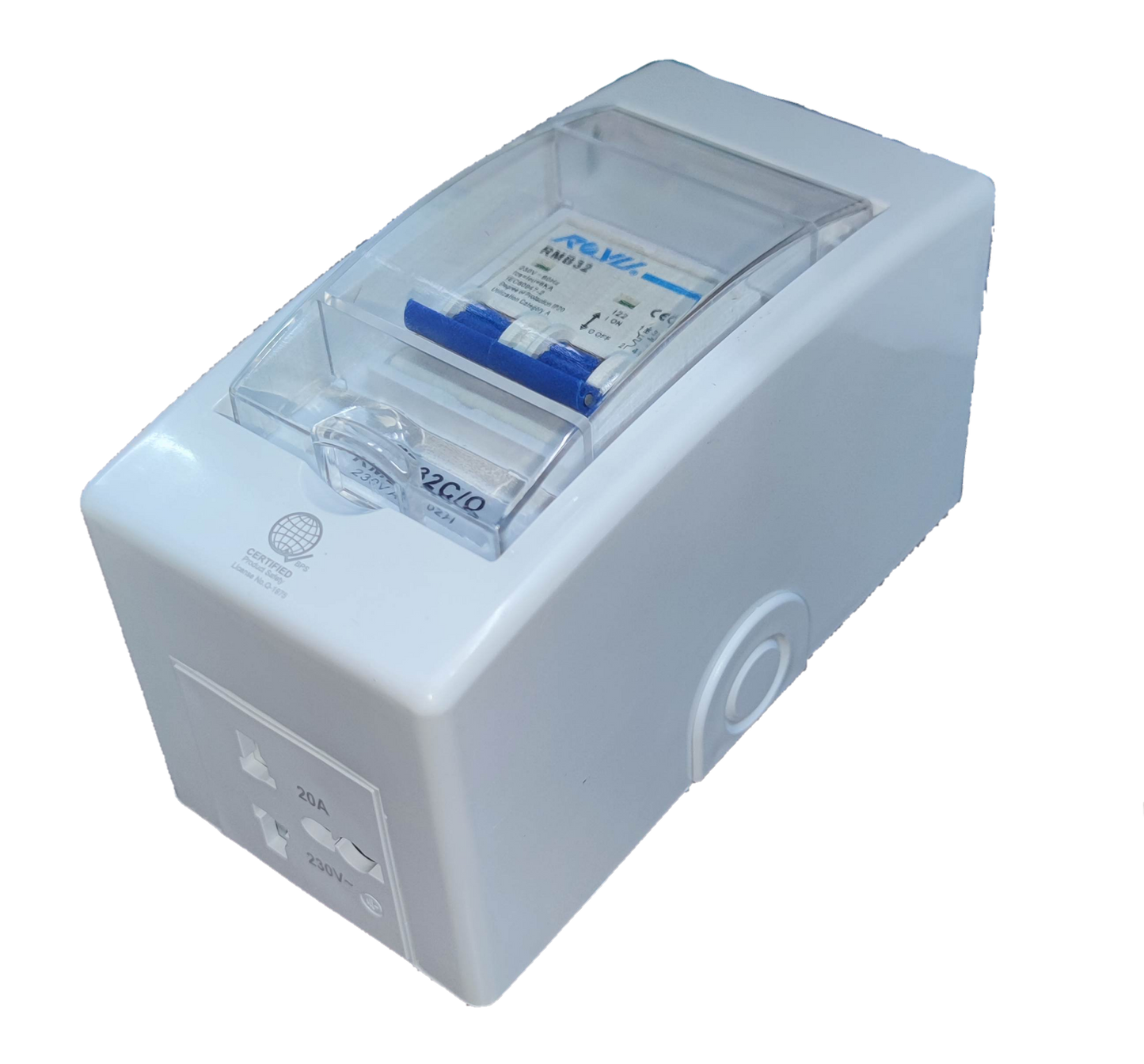 Royu 20A Circuit Breaker 220V 6KIAC with PVC Enclosure with Universal Outlet, Aircon Breaker With Cover RMB20C/O