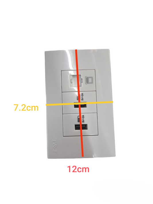 T&J DC Outlet and LAN Cat6 Outlet with Plate in white for network and power connections