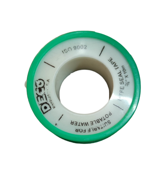 Green and white roll of PTFE Teflon Tape for sealing pipe threads and preventing leaks