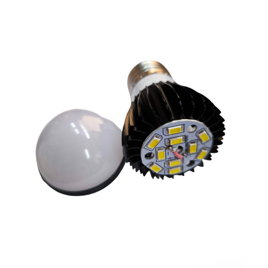 Denko 5W LED bulb E27 220V with removable cover showing LED chips and heat sink design
