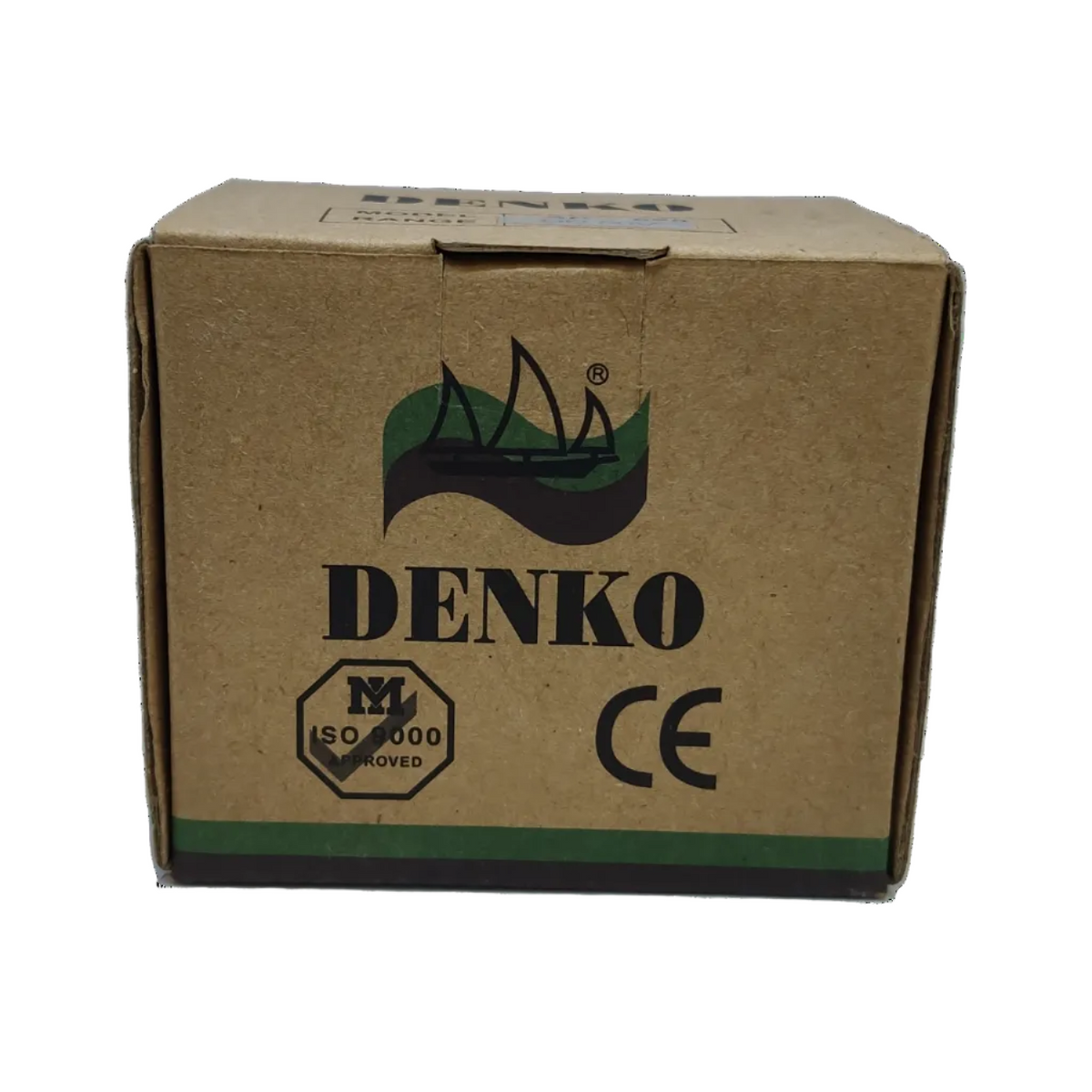 Denko DC Volt Panel Meter Packaging Box with Clear Branding and Certification Mark
