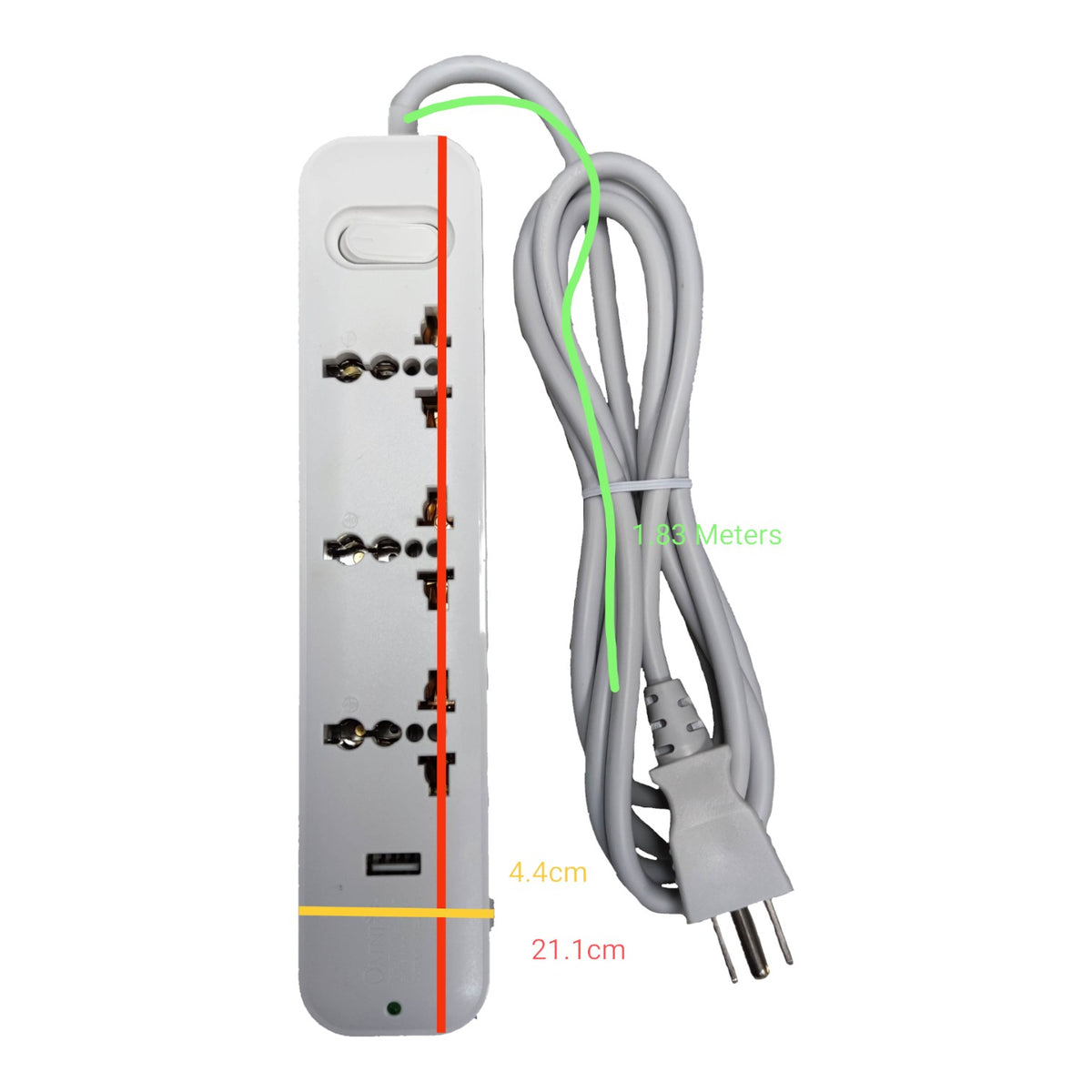 Omni 3 Gang Extension Cord With USB Outlet Universal Outlet and USB with 1 Main Switch 2500W 2.1A USB 5V USB-301-PK