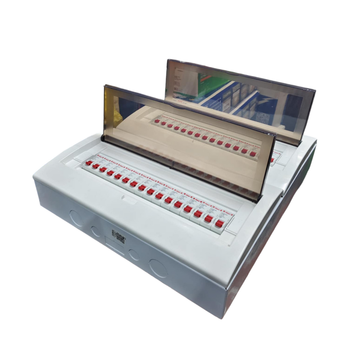 Himel and ZY 1Pole Miniature 32 Ways Distribution Box with transparent cover and red switches