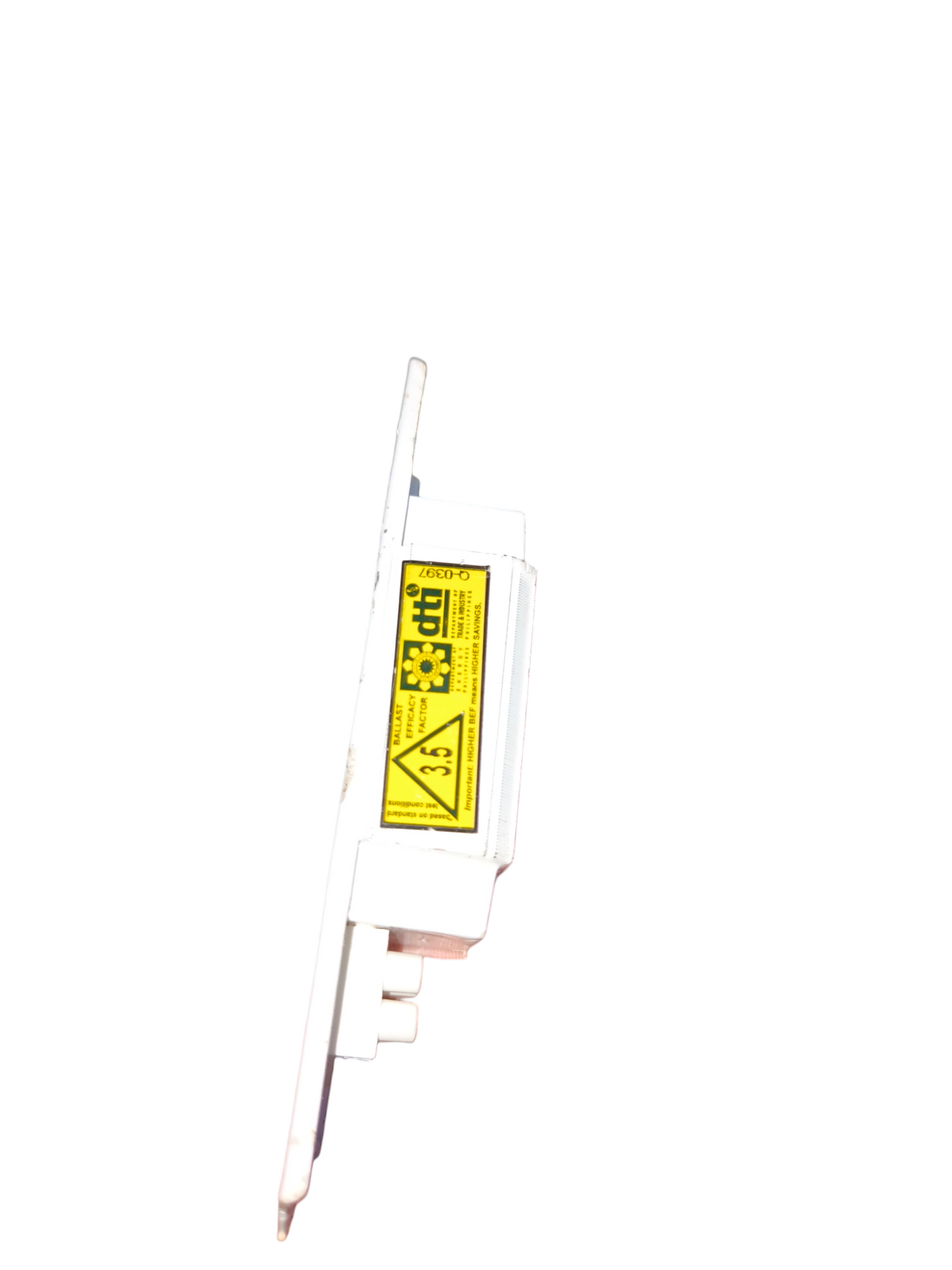 GE fluorescent magnetic ballast 220V electrical circuitry part with warning label