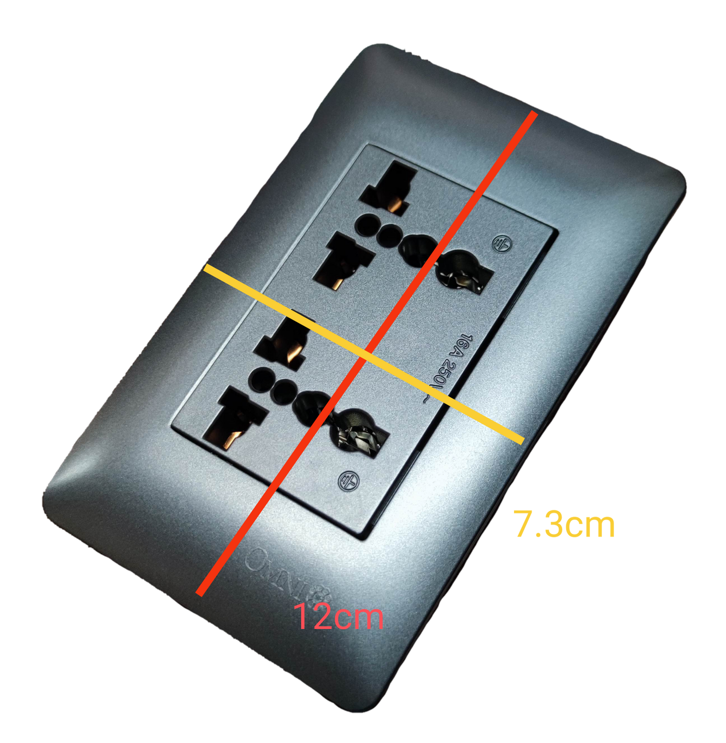 Omni Duplex Universal Outlet with Ground and Plate Designer Series Graphite 16A 250V DWU-402/DWP-113G