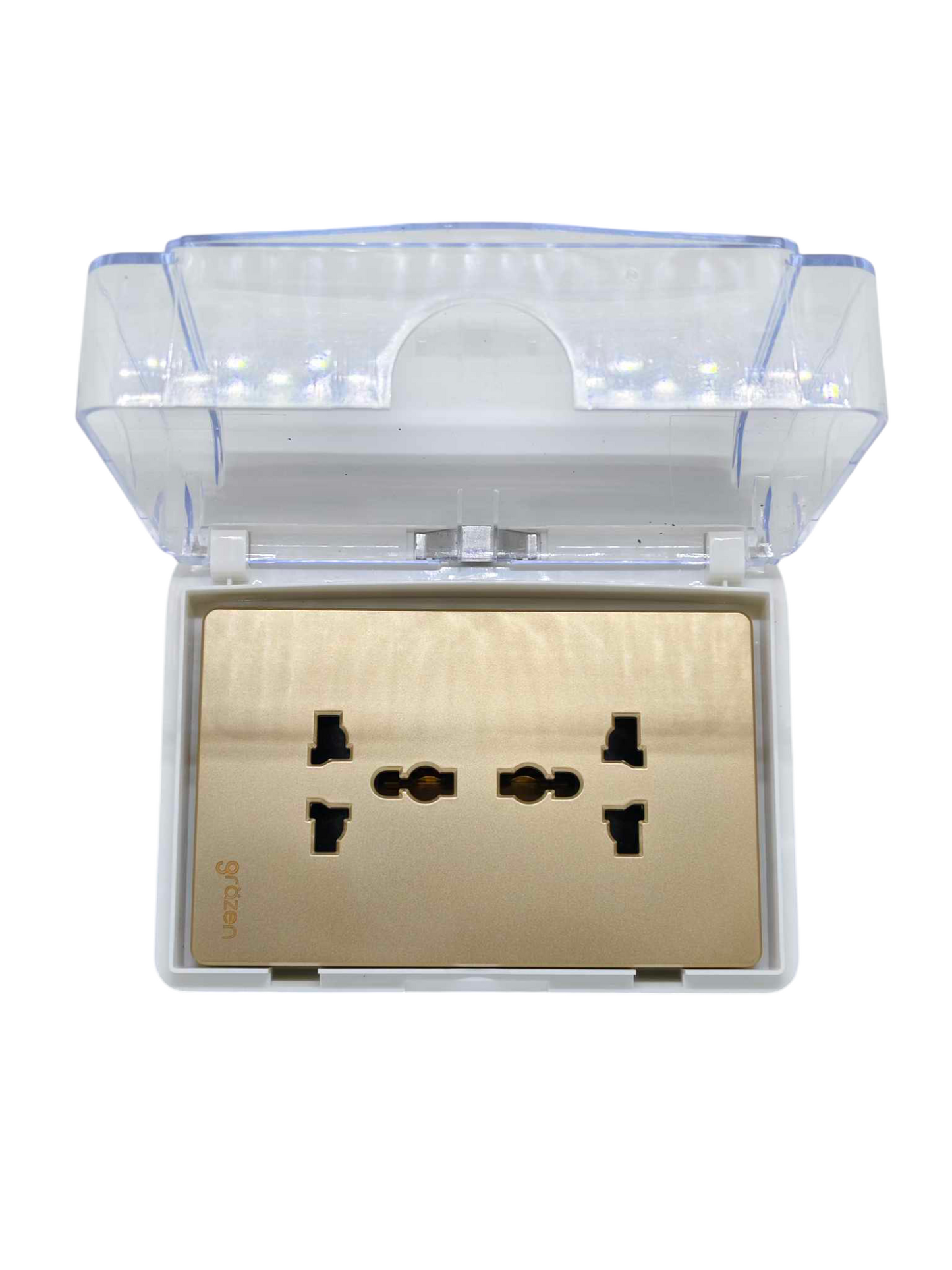 Grazen Weatherproof Plate Cover with Duplex Universal Outlet with Ground 16A 220V Available in Grey, Black, White and Gold