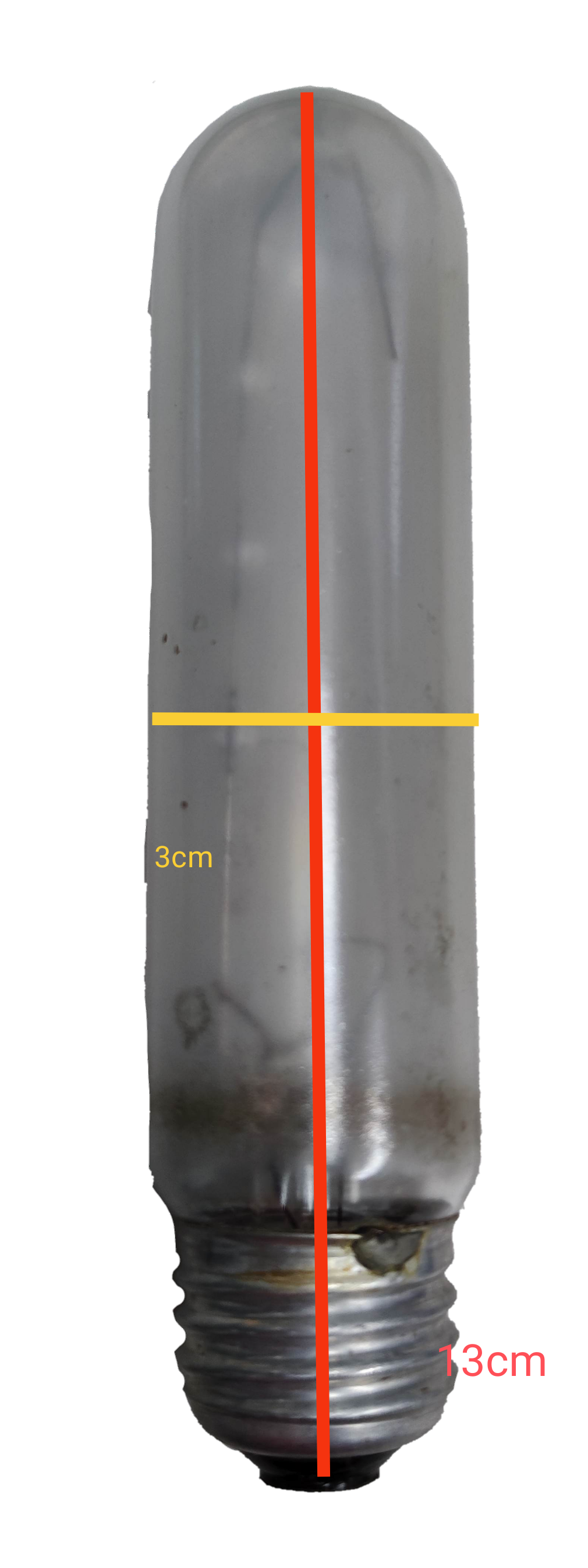 E27 120V tubular incandescent bulb with clear glass and metal screw base measuring 13 cm length