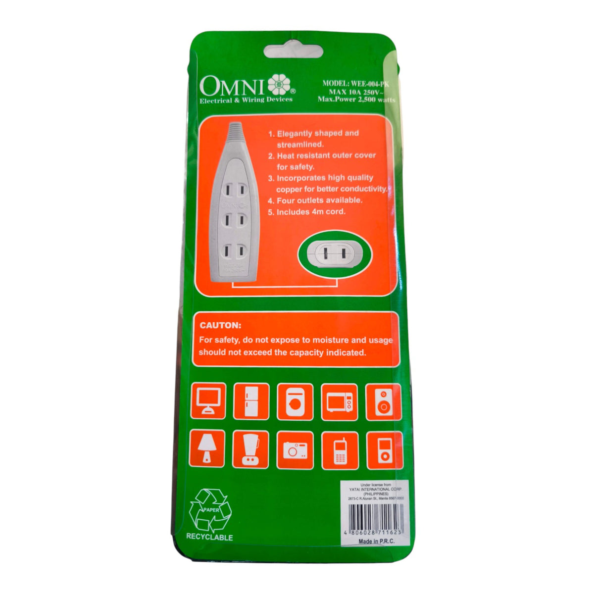 Omni 4 Gang Extension Outlet 10A 220V WEE-004