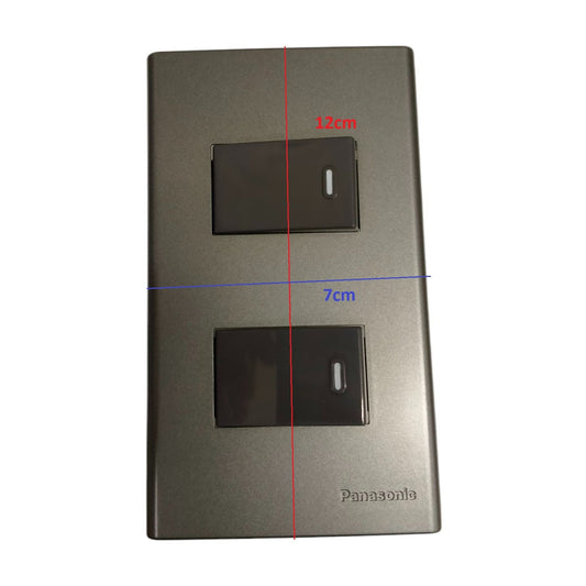 Panasonic 2 Gang 1 Way Switch 16A 250V with Plate Cover Metallic Gray WEG6802MH-1/2XWEG5001HK-5