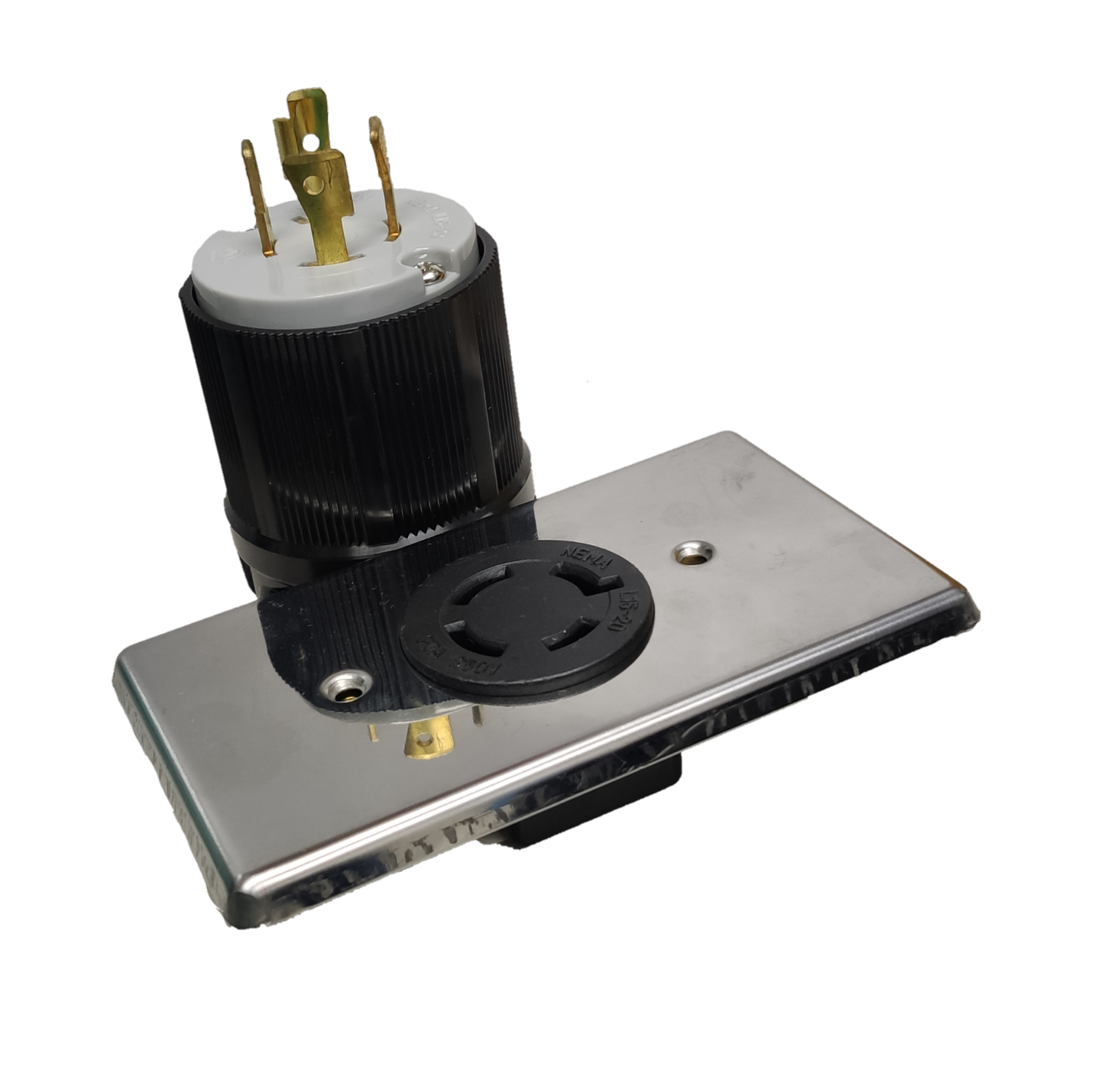 Grippes 20A Twist Lock Outlet with Plate and Plug Type 3P+E (4P) 250V (NEMA L15) WJ6421B and 9221 and BL1520P, Twistlock
