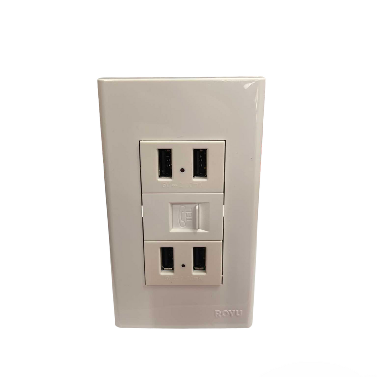Royu 3 Gang 4 Port USB Outlet 2100mAh 5V DC and Telephone Outlet