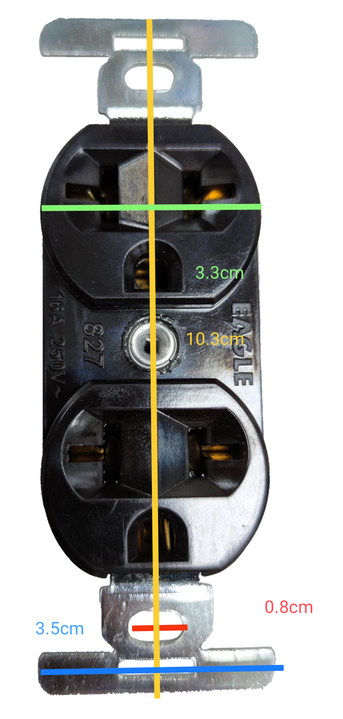 Eagle 2 Gang T-Slot Outlet 15A 250V black electrical power point measuring dimensions