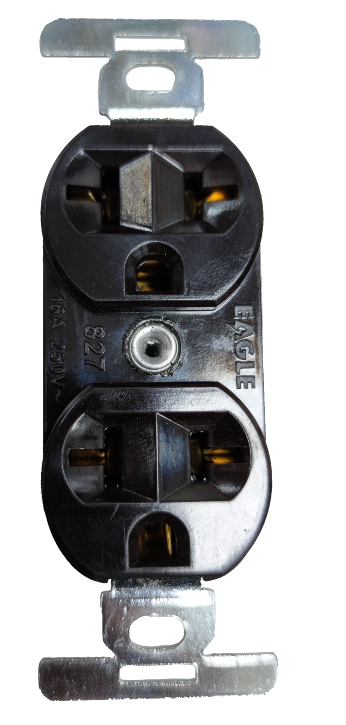 Eagle 2 Gang T-Slot Outlet 15A 250V black power outlet with metal mounting brackets