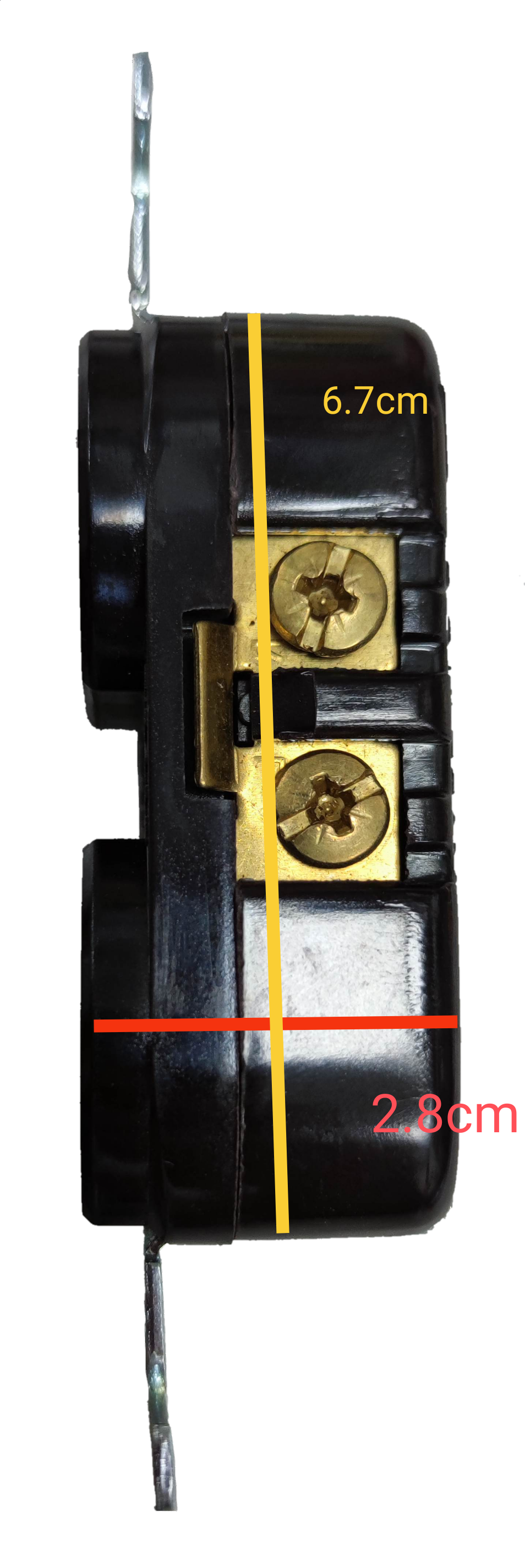 Eagle 2 Gang T-Slot Outlet 15A 250V side view showing detailed screw terminals and dimensions