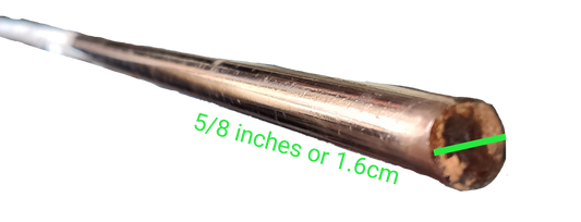 Close up of 1 Meter grounding rod Copper Coated showing 5 8 inches 1.6 cm diameter copper coated end for grounding