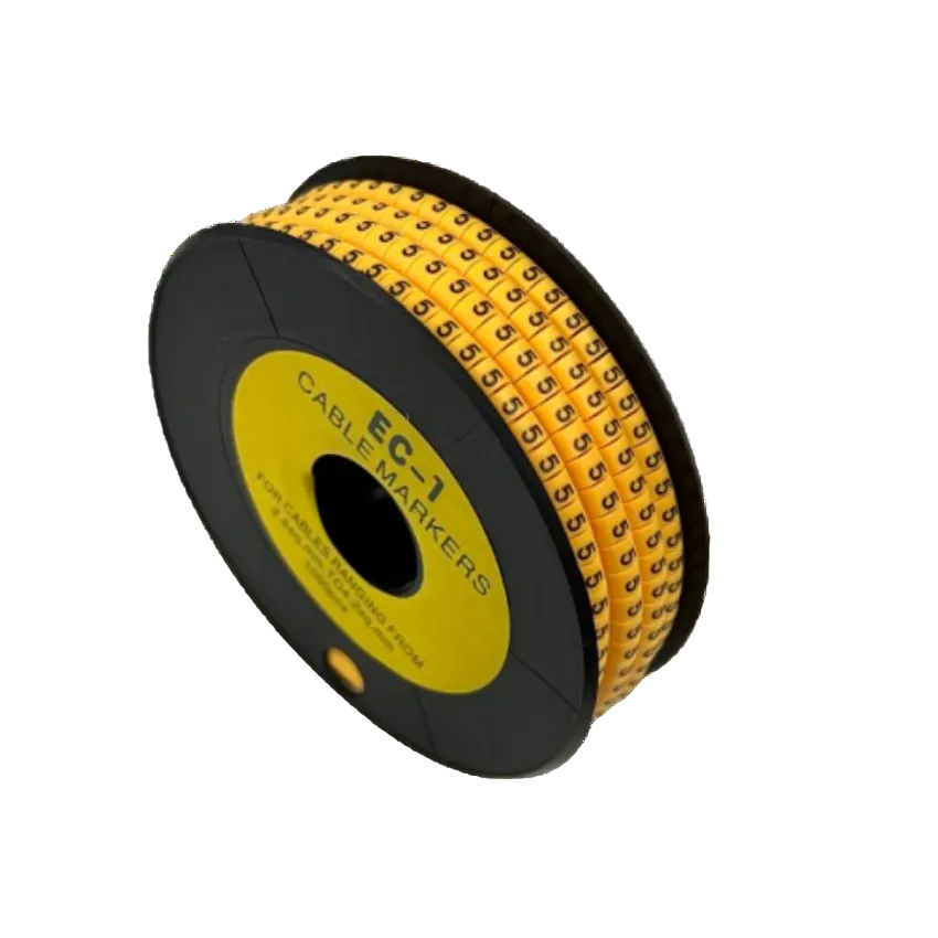 Spool of China made 5 Cable Marker Yellow adhesive number labels for wire and cable identification