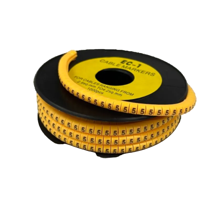Spool of 5 Cable Marker Yellow snap on markers with repeated number 5 for cable management and identification