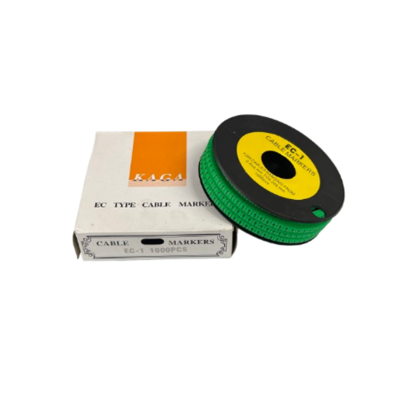 Grippes Cable Marker 1 Green spool of numbered cable markers on black reel with white box packaging