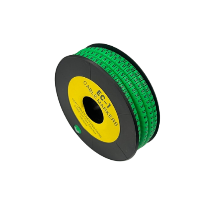 Grippes Cable Marker 5 Green spool of numbered green cable markers on black reel for wire identification