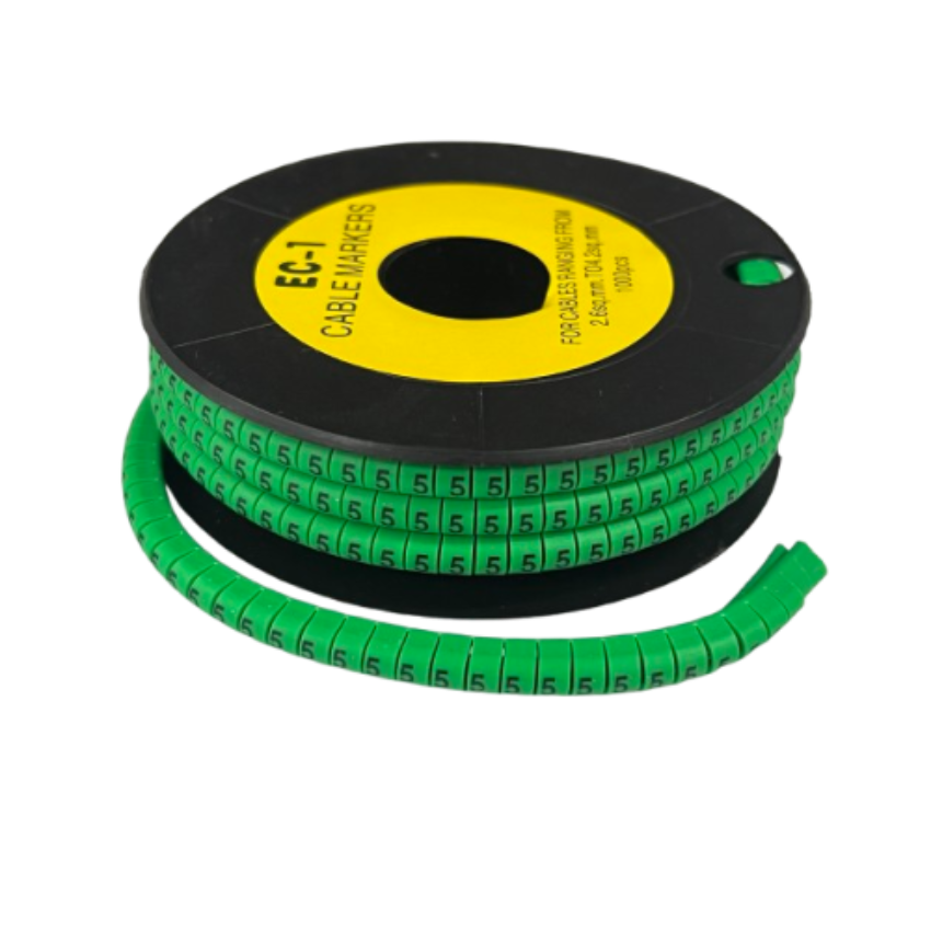 Grippes Cable Marker 5 Green reel of numbered snap on cable markers for wire identification and organization