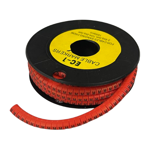Grippes M Marker Red 2.6mm to 4.2mm 1000pcs cable management markers on a black spool