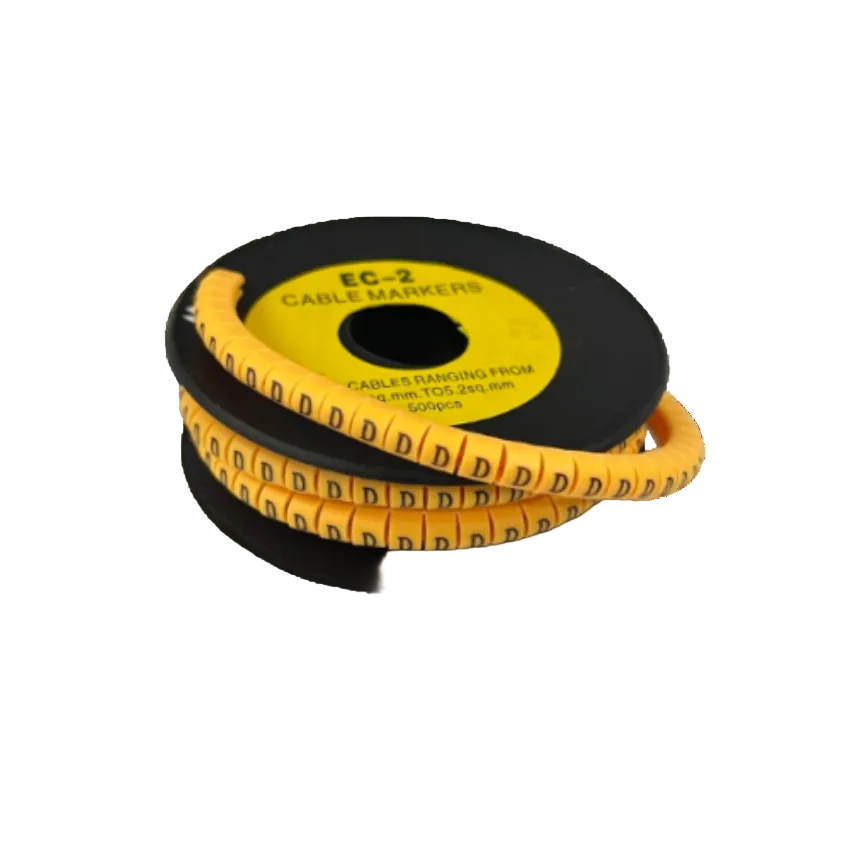 Grippes spool of Cable Marker D - Yellow cable labels showing repeated D letters for wire identification