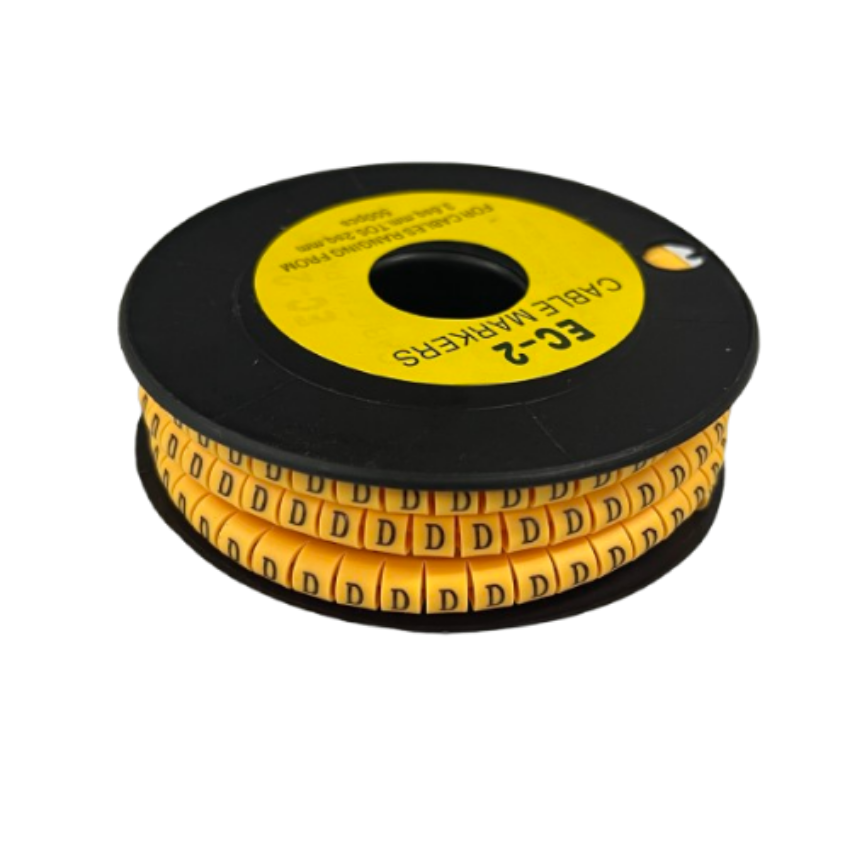 Grippes Cable Marker D - Yellow spool of round D cable markers on black reel for wire labeling