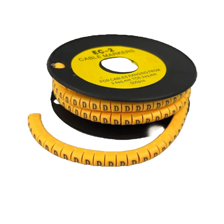 Grippes Cable Marker D - Yellow spool of flexible letter D cable markers on a strip for cable management