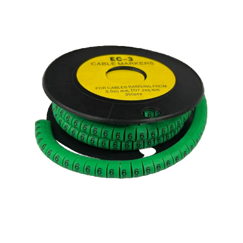 Spool of Cable Marker Green-6 numbered green cable markers on black reel for cable management